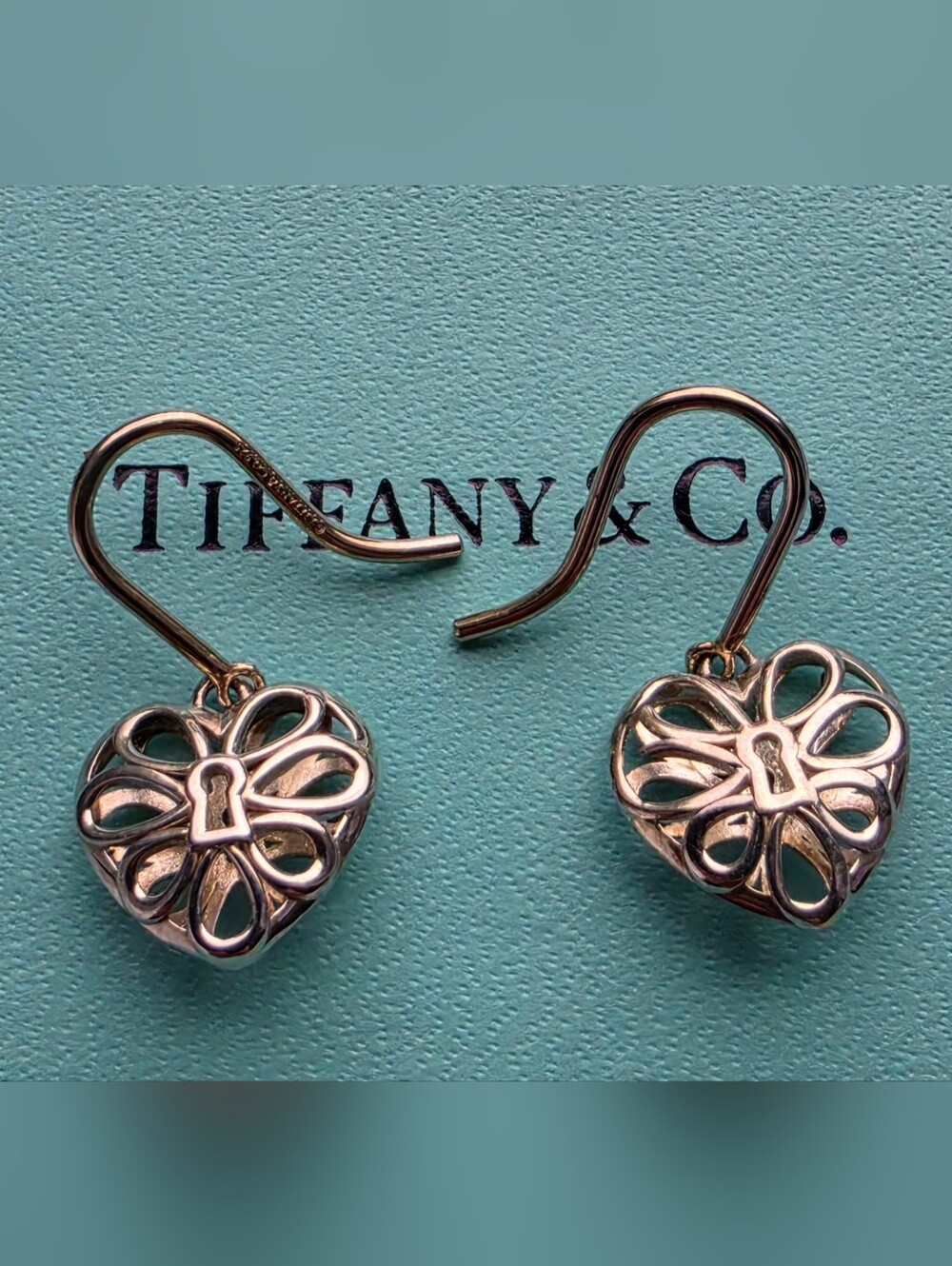 Tiffany & Co. Sterling Silver Filigree Heart Lock Earrings
